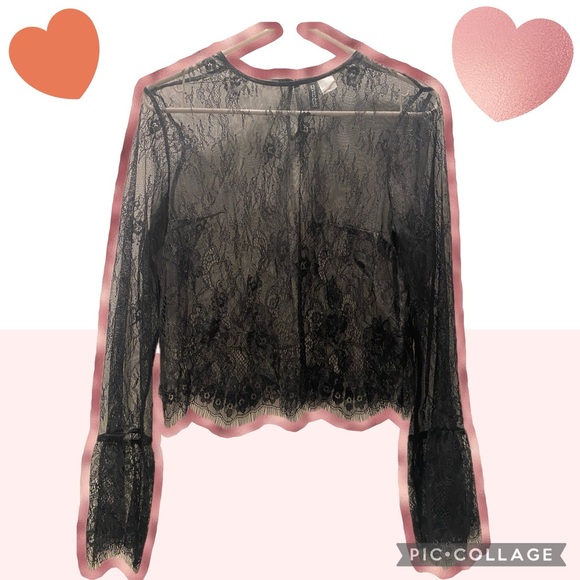 Divided Tops - Divided Mesh Black Blouse Size S